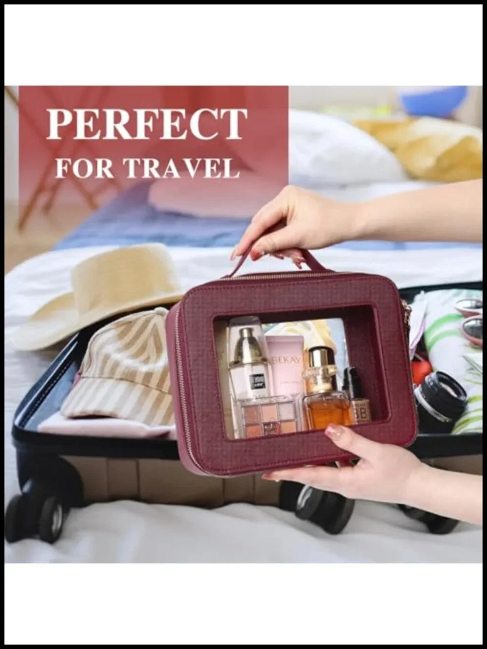Clear Cosmetic Bag Waterproof PU Travel Makeup Organizer with Zipper TSA